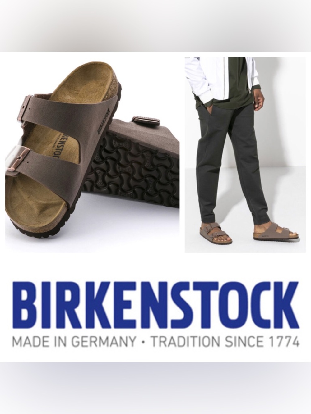 NWT Mens Birkenstock Arizona Birks-Flor Sandals in Mocha